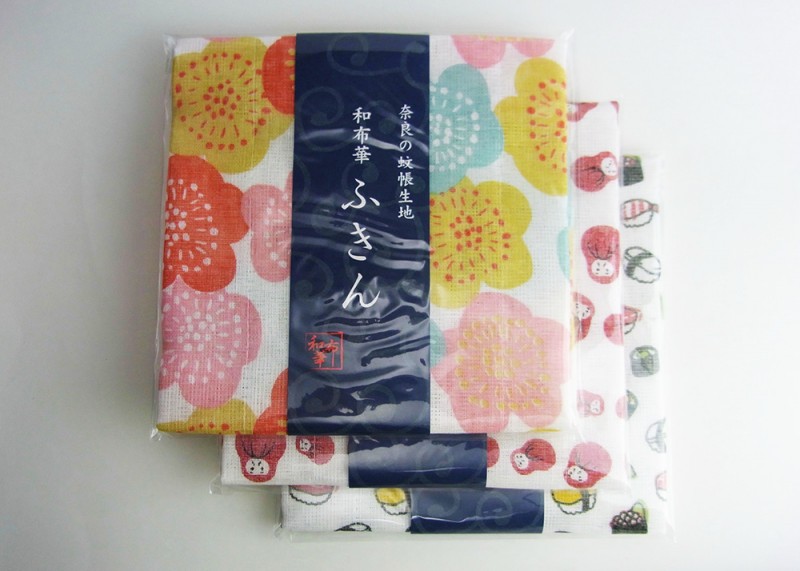 奈良の蚊帳生地布巾3枚セット　和布華　ころんだるまとおすしとハナウメ［tyf854-853-856］