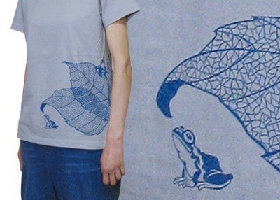 萬屋蛙商店Tシャツ「葉脈蛙」葉柄ライトグレー　GS/GMサイズ［2016THG-c166］