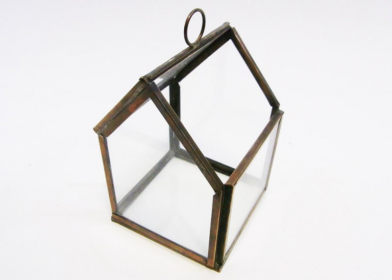 ブラス [ 真鍮 ]とガラスのハンギングケース　テラリウムハウス［CR-sc38-c1612］